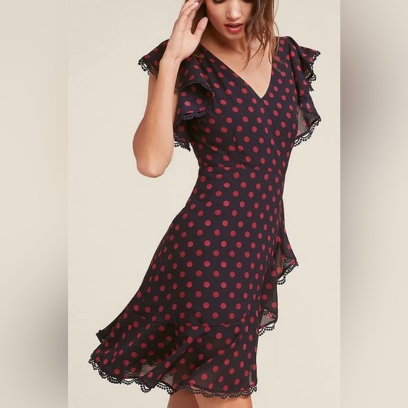 BB Dakota Polka Dot Ring The Alarm Knee Length Ruffled Dress size 12 - Picture 4 of 10